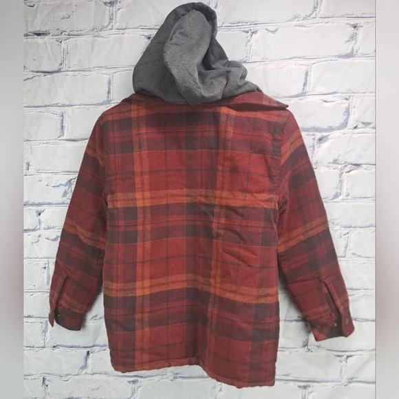 Tommy Bahama Kids Boys Shirt Jacket Quilted Hoodie Winter Red Plaid Size XL (14) - Picture 5 of 11